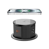 Vista 1 de Toma de corriente desplegable con cargador inalámbrico de 15 W, 4 salidas de CA y PD de 20 W USB de carga rápida, orificio de escritorio de 4.75