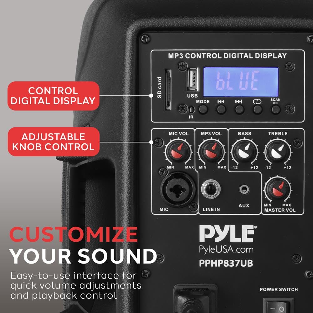 Pyle Caja de música Bluetooth Grande, 600 W, Altavoz para Fiestas, Sistema PA con Mando a Distancia, Caja de Sonido móvil, Altavoz DJ con USB, MP3, SD, Entrada RCA, Altavoz portátil