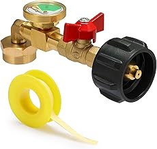 Upgraded Propane Refill Adapter with Valve and Gauge, for Filling 1lb Bottles from a 20lb Tank, Fits QCC1/Type1 Propane Tanks and 1lb Disposable Cylinders, Solid Brass, Includes 1x Sealing Tape