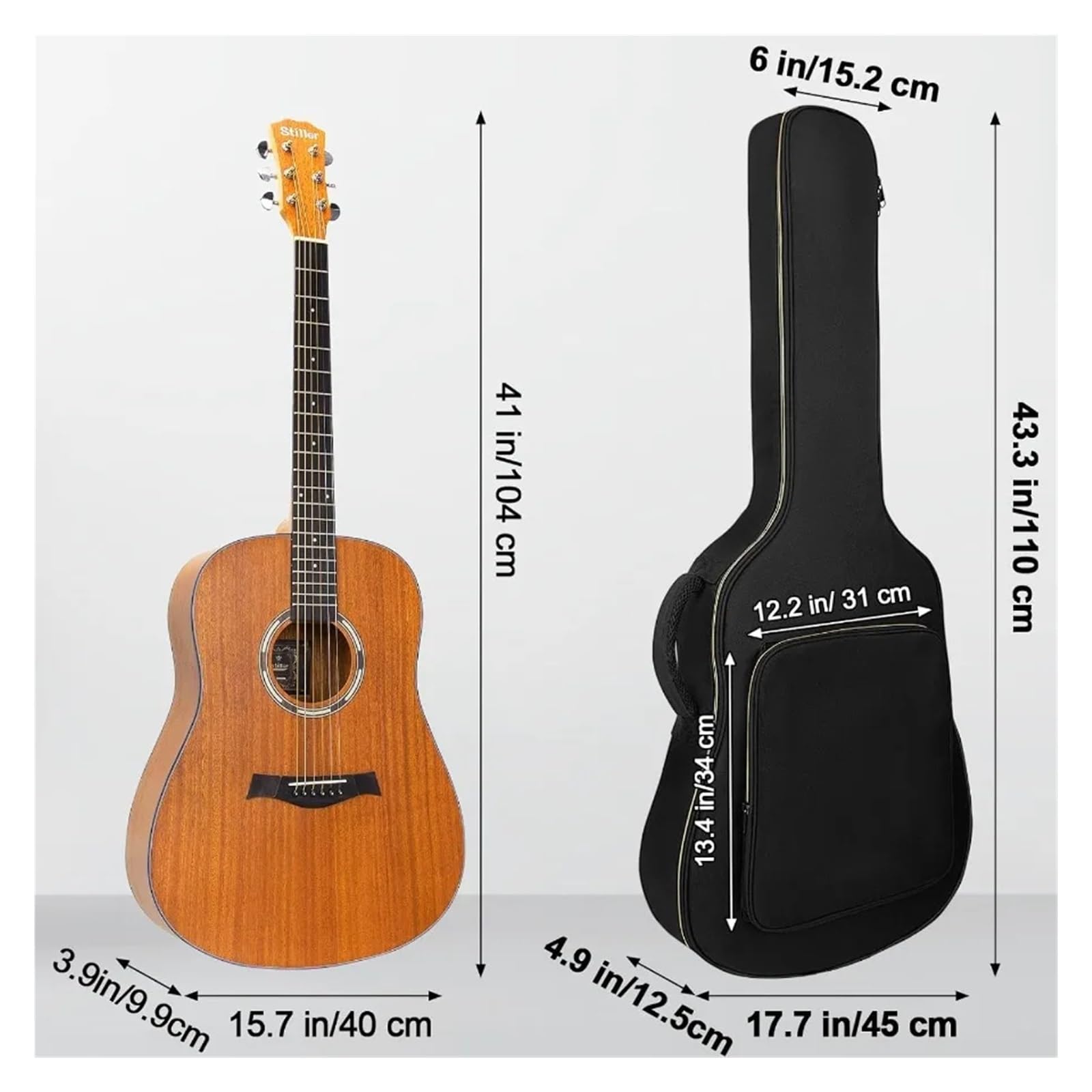 Bolsa for Guitarra acústica de 39, 40 y 41 Pulgadas con Acolchado Grueso Impermeable 0,5 Correa Hombro Ajustable. Funda for para Guitarra