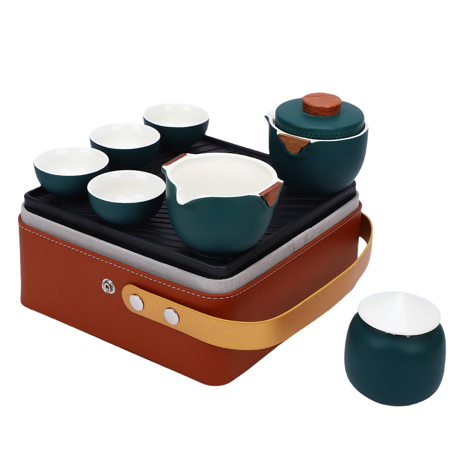 RiToEasysports Przenośny Zestaw do Herbaty Gongfu, Ceramiczny Dzbanek z 3 Filiżankami, Pojemnik na herbatę, Torba Podróżna do Domu, Biura, na Zewnątrz