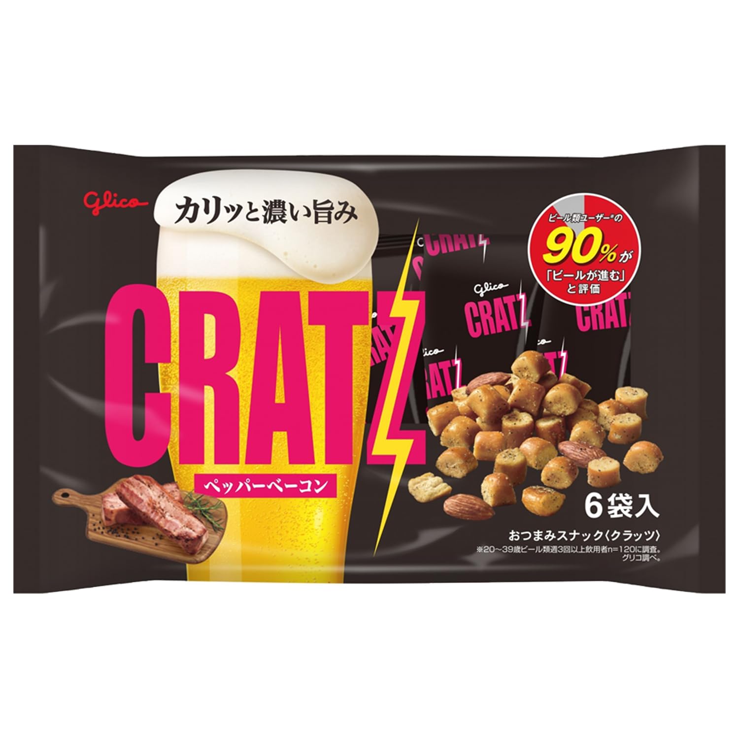 Cratsu Pepper Bacon, 6 Bags x 8, Ezaki Glico