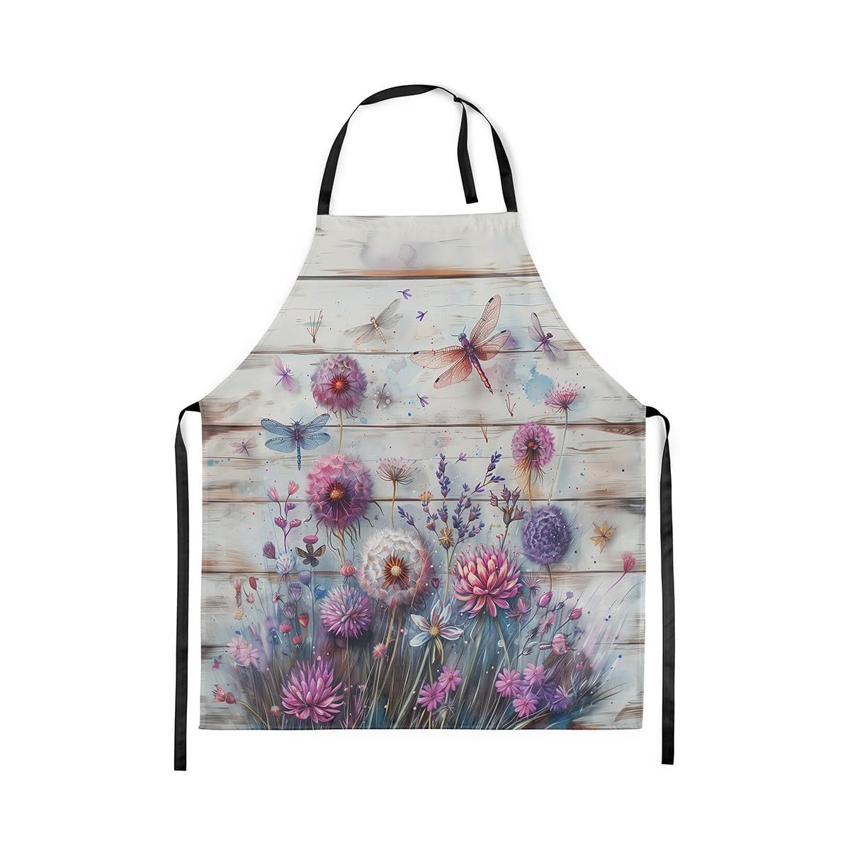 Loussiesd Dragonfly Apron for Women Men 78x66cm Kids Dandelion Artichoke Bib Apron with Adjustable Neck Farmhouse Vintage Wood Plank Waterproof Apron Cooking Kitchen Chef Apron