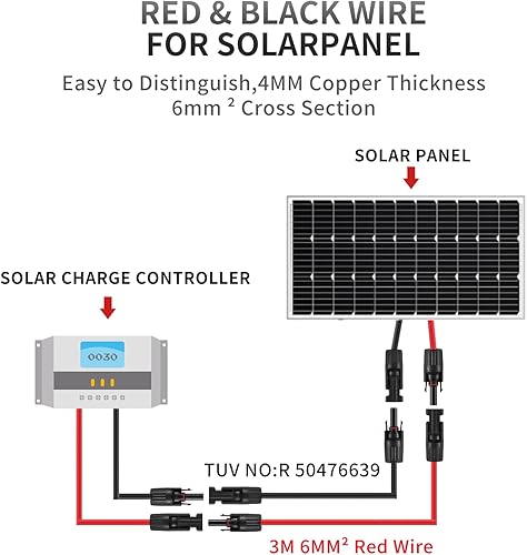 Miniatura 8 de Cable de extensión solar de 20 pies, cable de panel solar de 10 AWG, conexión profesional, conectores hembra y macho, alambre de cobre estañado para