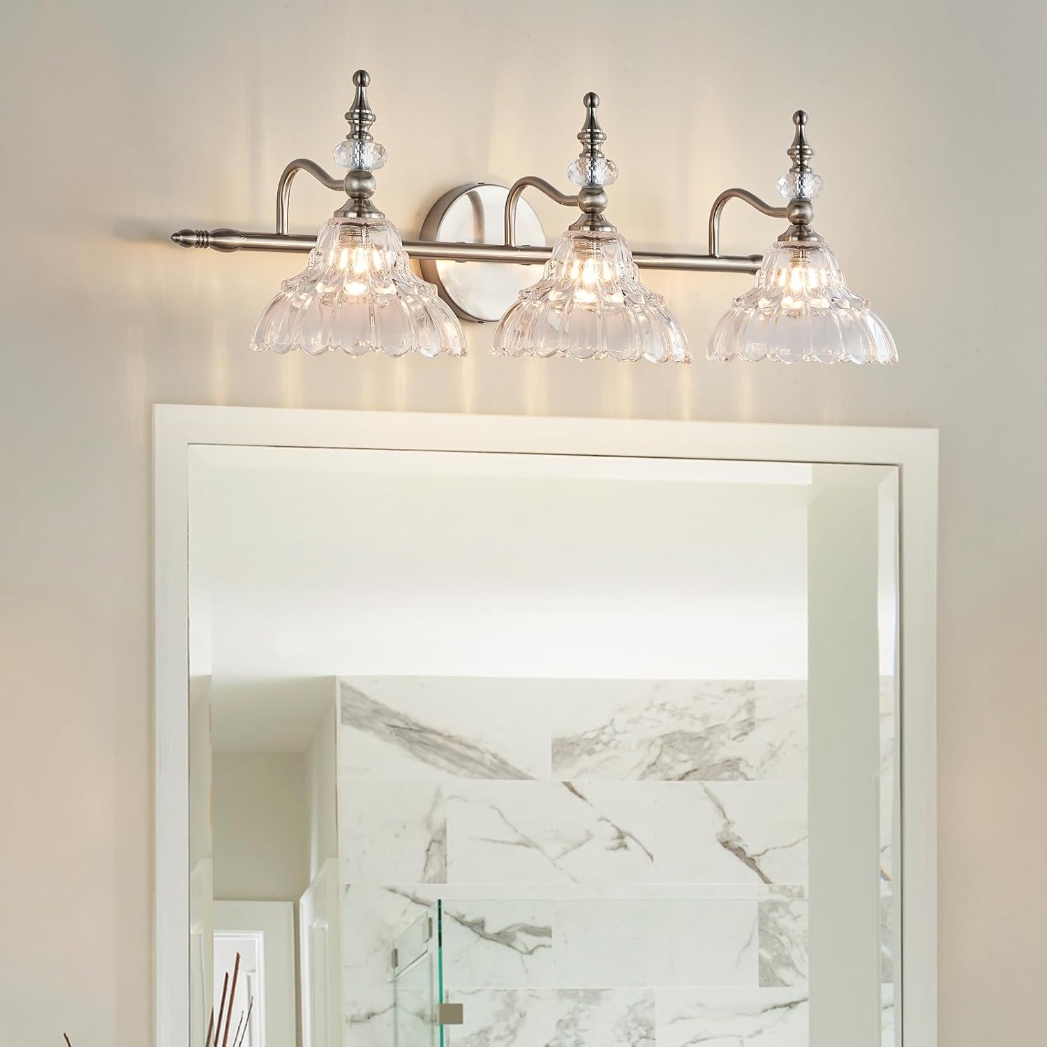 HDDFL Bathroom Vanity Lights Bathroom Lighting Fixtures Over Mirror Brushed Nickel 3 Lights Vanity Lighting Fixture Modern Wall Sconces for Bedroom Dressing Room Living Room