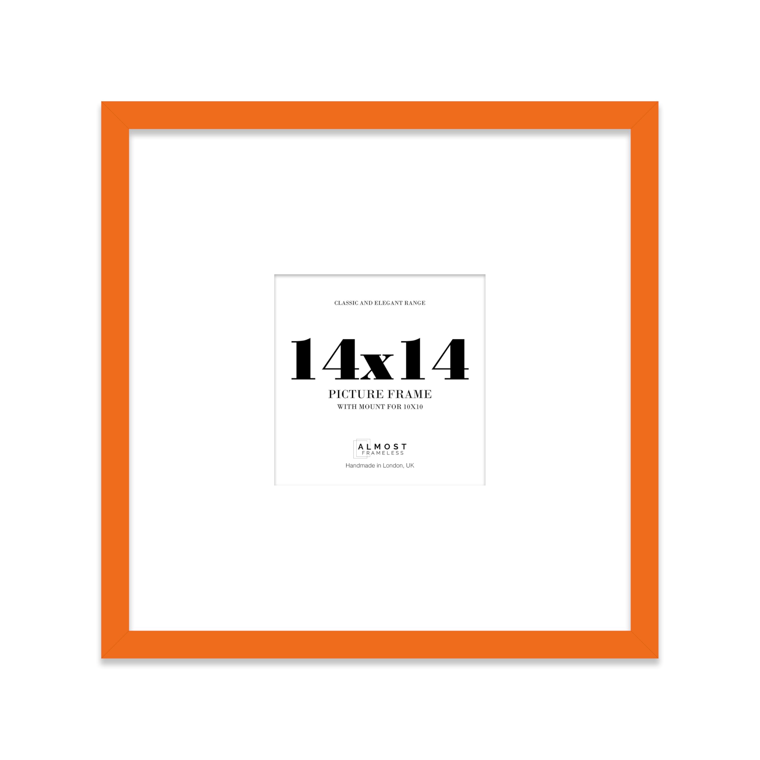 14x14" Square Picture Frame, Display Pictures 10x10" With Mat or 14x14" Without Mat, Wall Hanging & Free Standing Photo Frame, Orange, 1 Pack