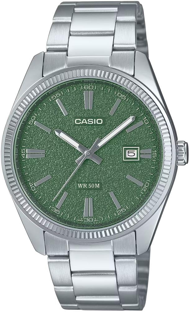Casio MTP1302DA-3AV - Reloj analógico clásico de Acero Inoxidable con Esfera Verde Mate para Hombre