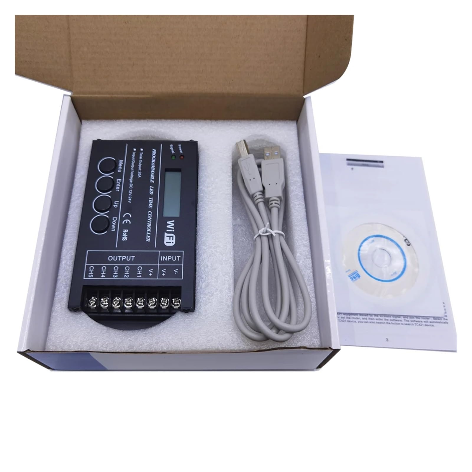TC420 TC421 5-kanałowa programowalna lampa RGB LED z timerem, kontroler WiFi, ściemniacz prądu stałego, DC 12-24 V, do akwariów i akwariów (TC420)