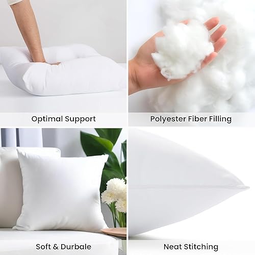 Miniatura 10 de Hannah Linen Juego de 4 almohadas de 14 x 14 pulgadas, almohadas para sofá y cama, almohadas cuadradas suaves y cómodas, cojín decorativo para