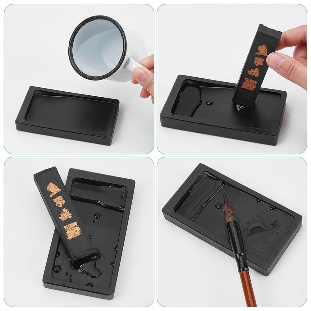 Pierre à encre de calligraphie chinoise avec bâton d'encre, pierres à encre traditionnelles chinoises, plat à encre pour dessin Sumi, bac à encre pour puits d'encre 21 Pierre à encre de calligraphie chinoise avec bâton d'encre, pierres à encre traditionnelles chinoises, plat à encre pour dessin Sumi, bac à encre pour puits d'encre 21