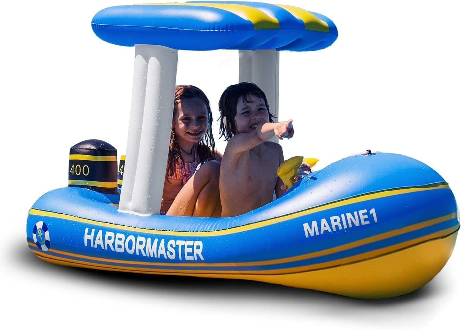 Zone Tech Inflatable Patrol Boat and Harbor Master Boat Pool Float Ride On Water Toy