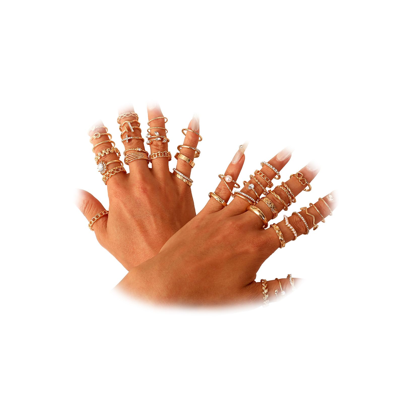 Juego de anillos dorados para nudillos para mujer, paquete de anillos de oro ajustables, tamaño mixto, apilables, juego de anillos apilables de cristal tallado hueco, Cristal, Cristal 8