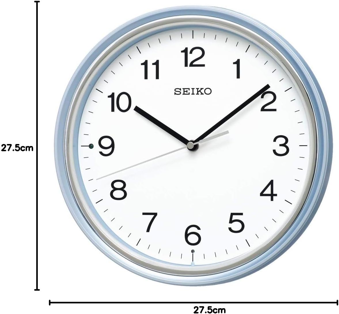 Seiko Clock KX252L Wall Clock, Radio, Analog, Light Blue Pearl, Diameter 10.8 x 1.9 inches (27.5 x 4.7 cm)