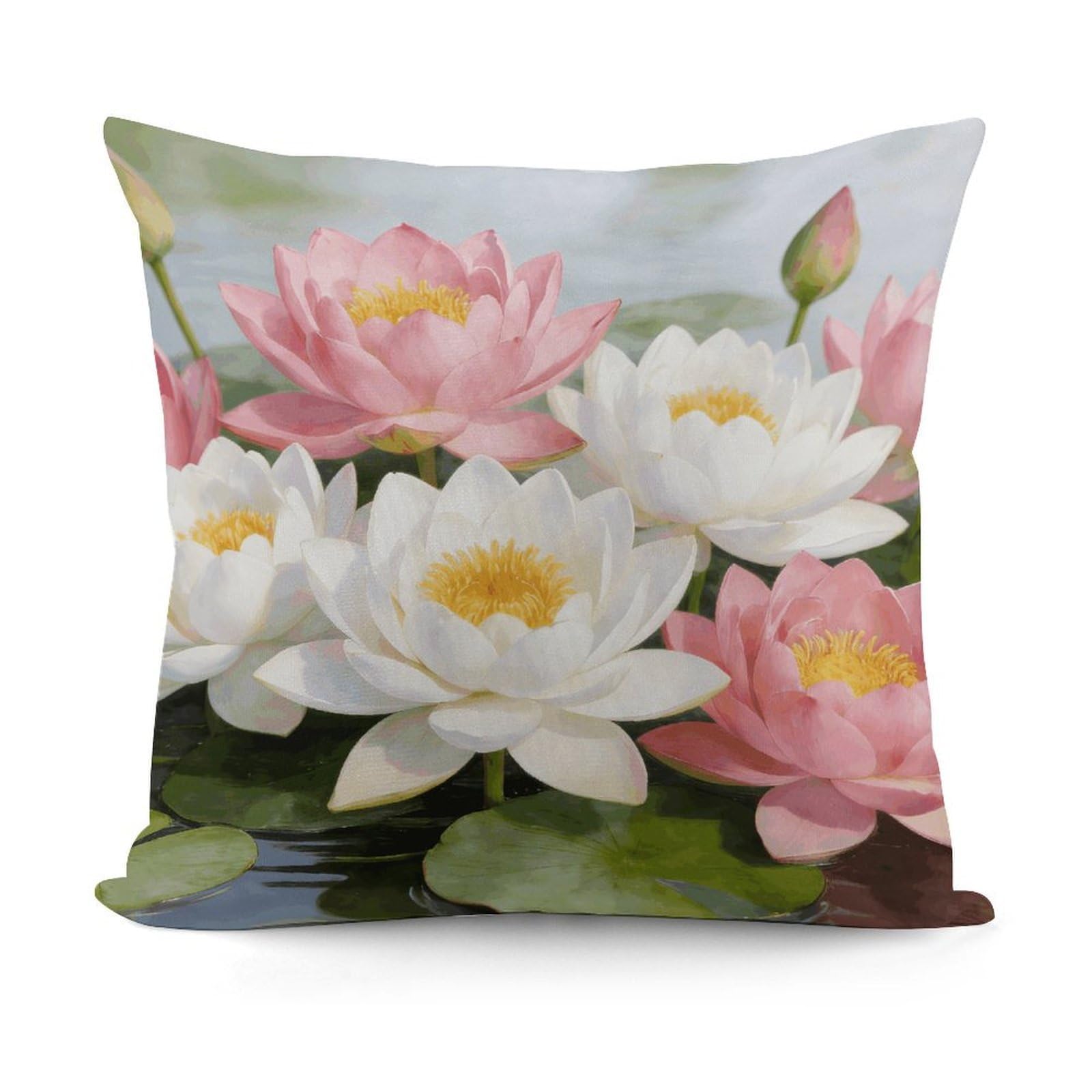 LZQPOEAS Clear Pond Lotus Rhythms Throw Pillow Cover 18 X 18 in Cozy Couch Pillow Covers Farmhouse Throw Pillow Case Modern Square Pillowcase Home Decor Cushion Cover for Bedroom Living Room