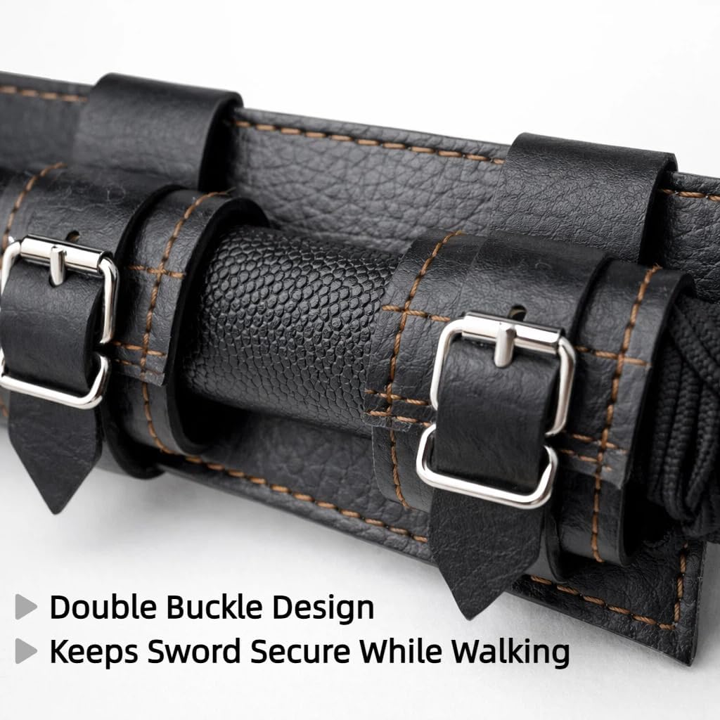 Katana Sword Belt Holder, Adjustable Samurai Sword Frog Holster with Two Buckles, PU Leather Waist Belt for Medieval, Pirate & Anime Cosplay Costumes - Image 3