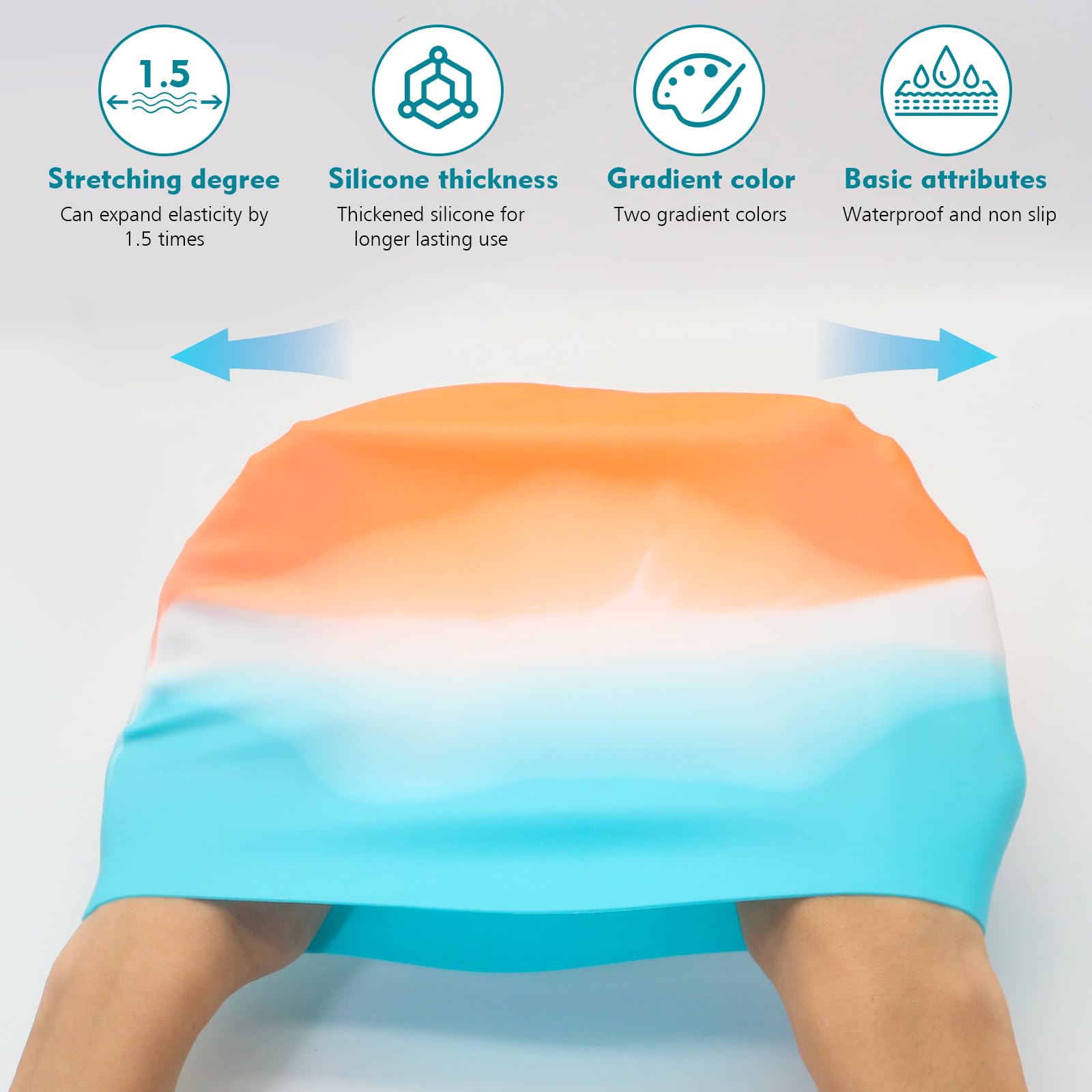 YRVCT Swimming cap children's long hair 2 Pack for Kids thickening colourful Gradient Silicone Swimming Hat Waterproof swimming cap Girls Boys Kids Teens Children - Image 3