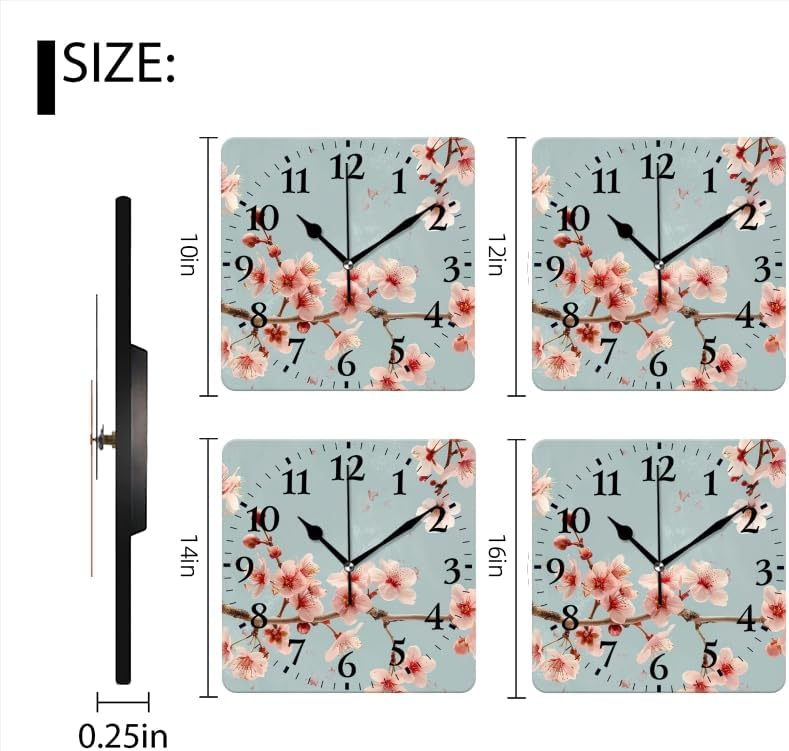 Quartz Wall Clocks Non-Ticking Silent Battery Operated Modern Wall Clocks Decorative for Home,Bedroom-Beautiful Pink Cherry Blossoms in Full Bloom(14inch)