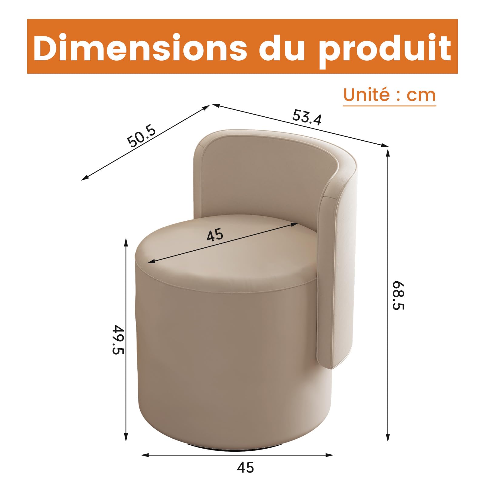 Miuuod Chaise de Maquillage Pivotante Moderne avec Dossier, Chaise d'Accent Ronde Multifonctionnelle pour Salon, Entrée, Couloirs, Chaises de Coiffeuse pour Chambre