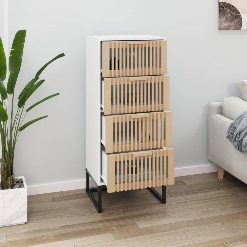 Tabla alta blanca de 40 x 30 x 95 cm de madera con cajones y patas de hierro para mayor estabilidad, solución de almacenamiento y diseño de espacio vital, muebles de almacenamiento versátiles
