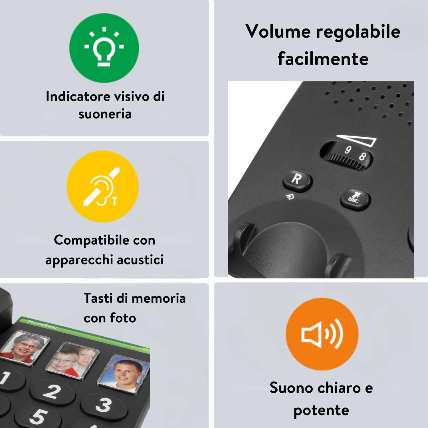 Doro PhoneEasy 331ph Telefono Fisso Casa per Anziani - Tasti Grandi - Volume Alto - LED Chiamate - 3 Tasti Chiamata Rapida con Foto - Compatibile Apparecchi Acustici (Bianco) [Versione Italiana]