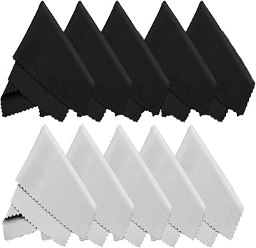 Microfiber Cleaning Cloth, 10 Pack, 5.7 x 6.8 inch 14.5 x 17.5 cm, Black/Gray for Glasses & Camera Lens