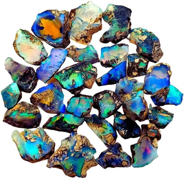 SGM Shop™ Top AA+ Quality of Natural Black Ethiopian Opal Rough Loose Gemstone Raw Fire Crystals Rock Play of Colors, Jewelry Making, Wedding Gift, Healing Chakra, Wire Wrapping Crystals