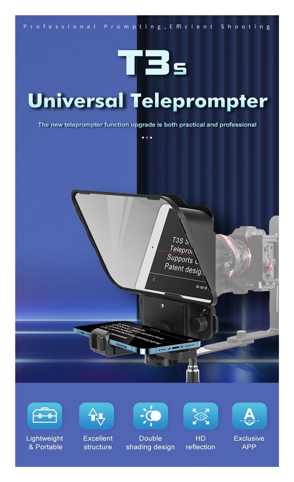 Teleprompter, Universal-Teleprompter for Tablet-Computer mit 11,9-Zoll-Fernbedienung und kabelloser Fernbedienung, Online-Lehre Live-Streaming