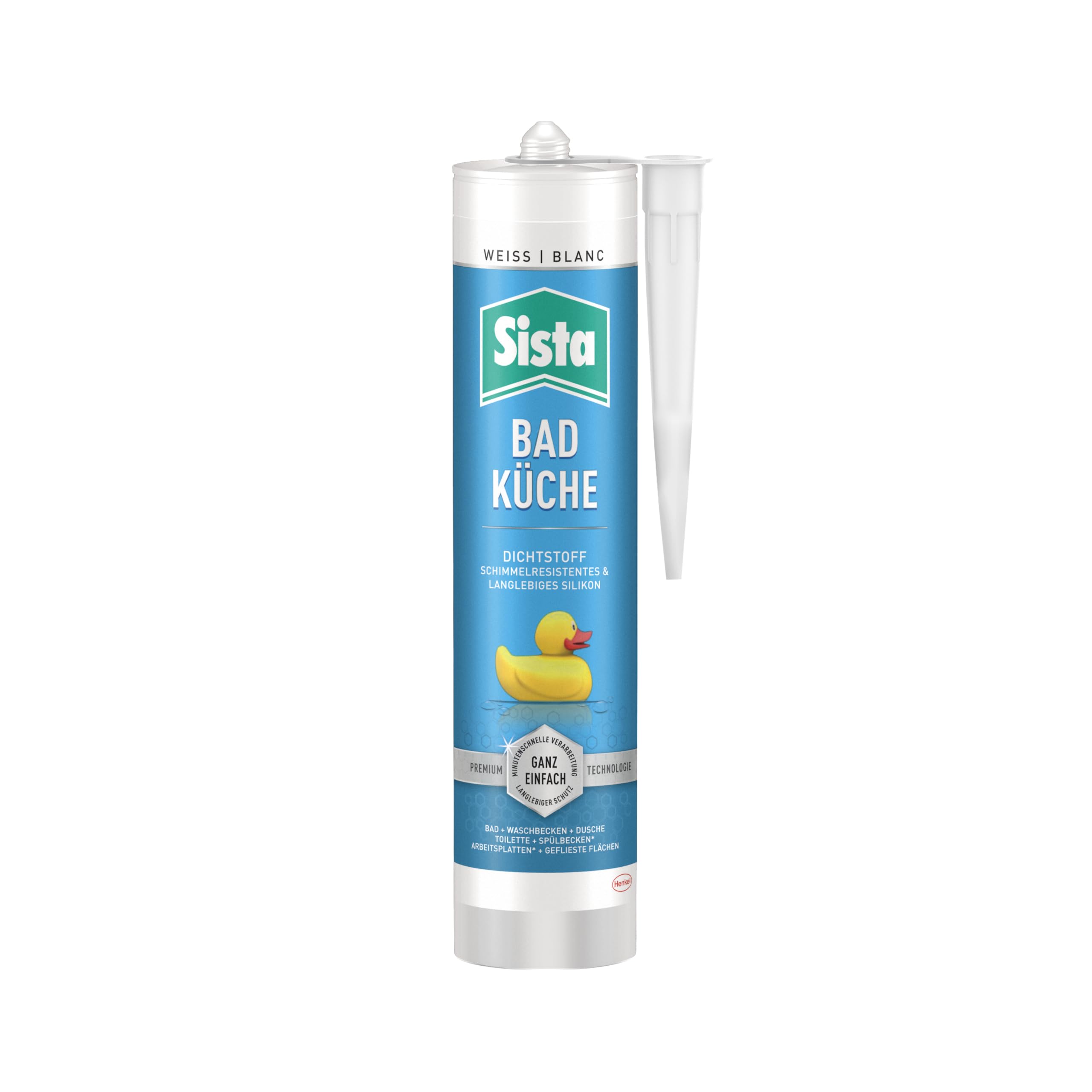 SISTA Pattex BAD KÜCHE weiß, Dichtstoff, schimmelresistent ausgestattetes, langlebiges Silikon für Küche und Bad, wasserdichter Fugenfüller, 1x280ml Kartusche