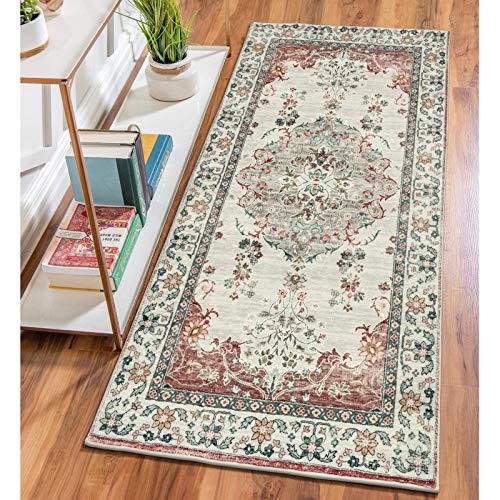 TALETA Mila Teppich Wohnzimmer,Blumenteppich Kurzflor,Wasserabweisender Orientalischer Küchenteppich für Vorzimmer…