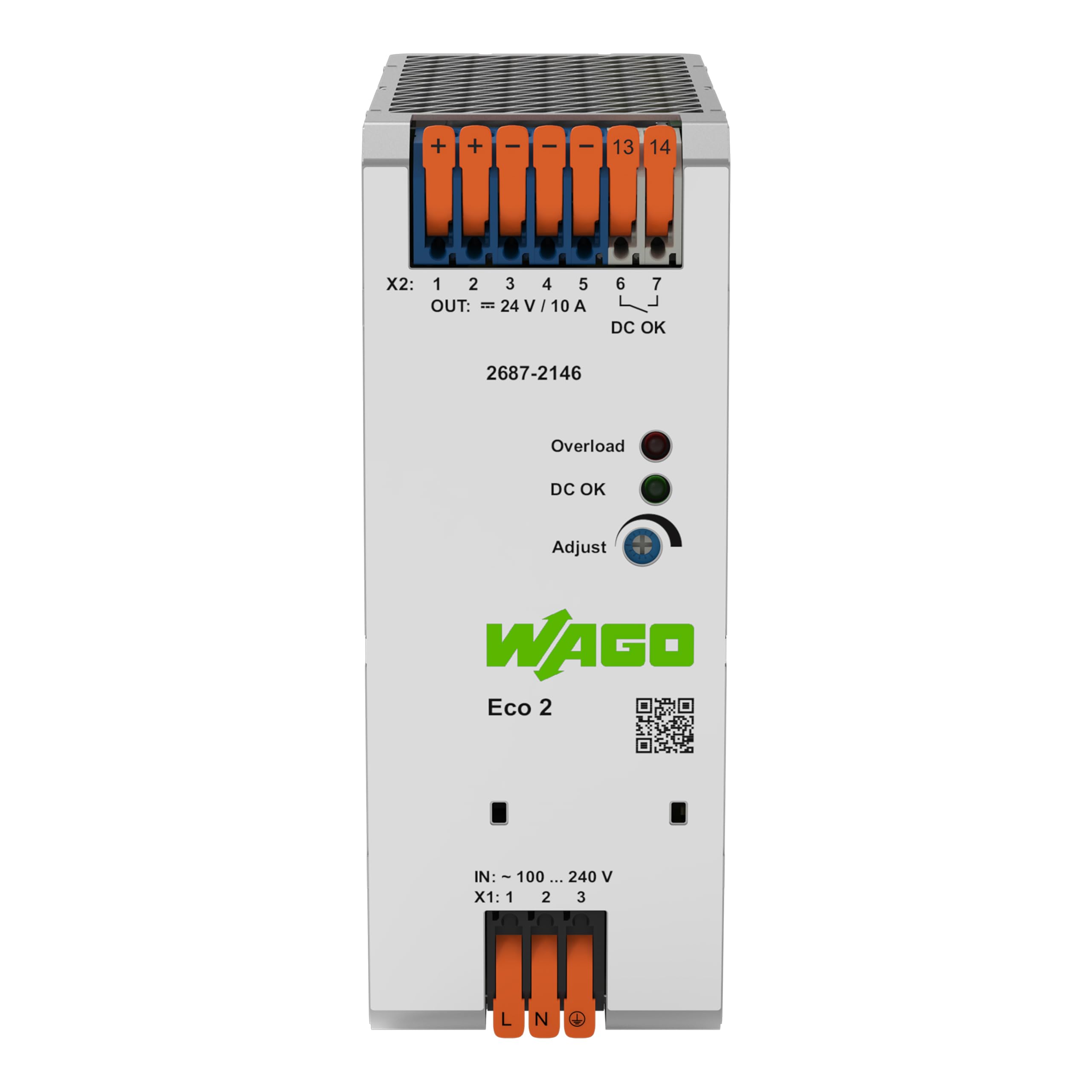 WAGO Compact Stromversorgung ECO 2687-2146 | 1-phasig, Power supply, Hutschienen-Netzteil (DIN-Rail), DC 24 V, 10 A, DC-OK-Kontakt