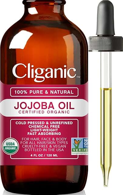Cliganic USDA Organic Jojoba Oil, 100% Pure (4oz) | Moisturizing Oil for Face, Hair, Skin & Nails | Natural Cold Pressed H...
