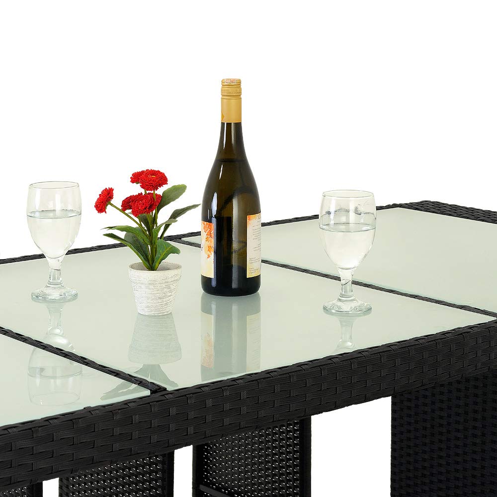 Deuba Bar de Jardin 6+1 en Polyrotin Noir avec Coussins Ensemble Table et Tabourets d'Extérieur