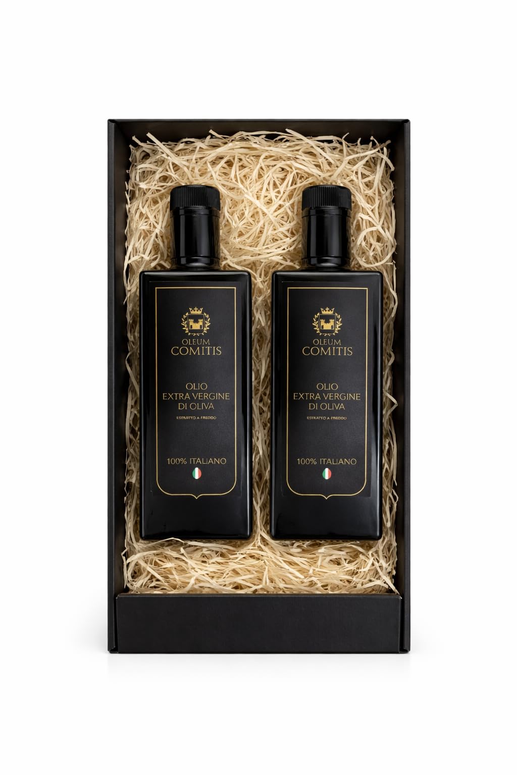 Oleum Comitis - Huile d'olive extra vierge 100% italienne, pressée à froid - Gamme Premium - Coffret cadeau contenant 2 bouteilles de 500 ml