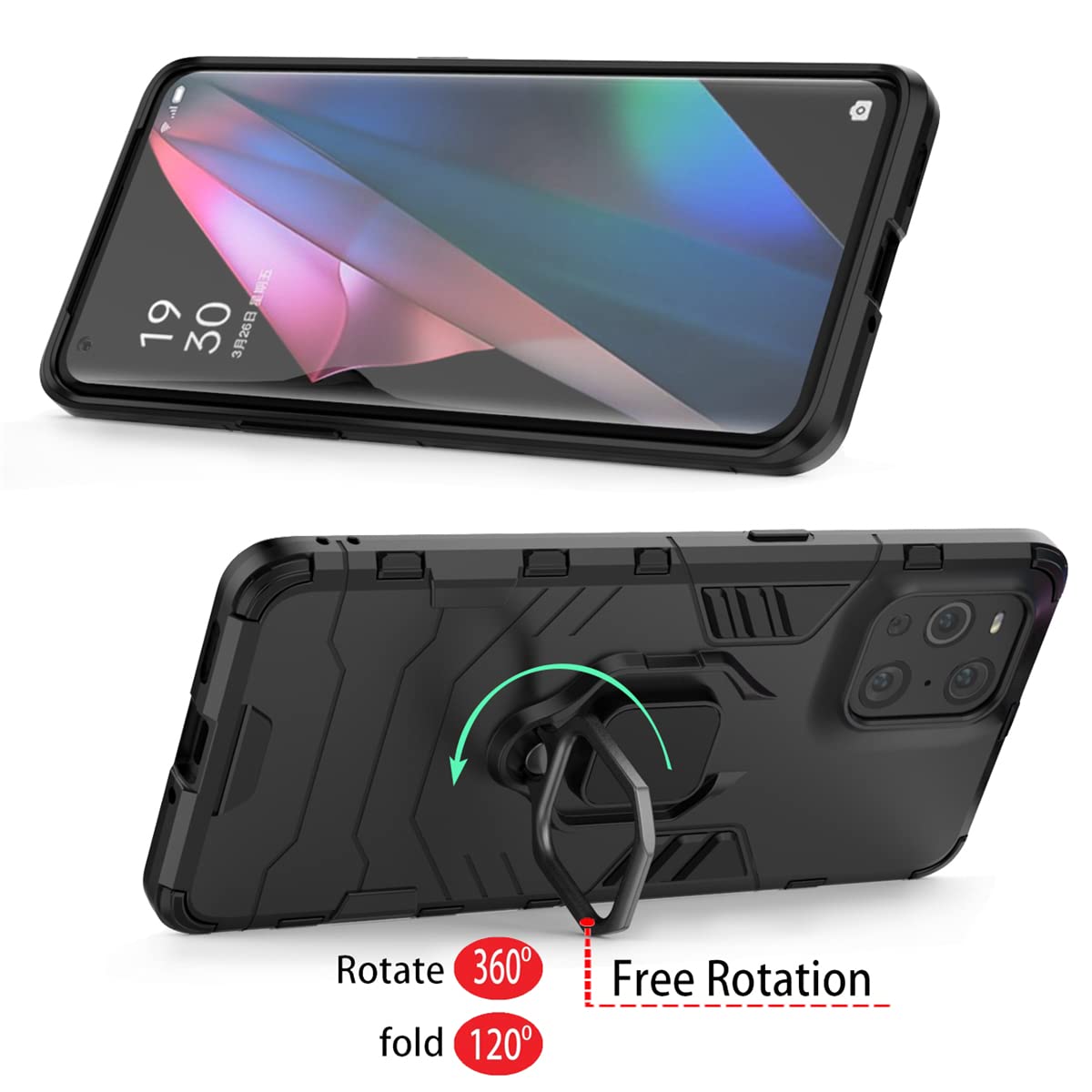 Schutzhülle Für Oppo Find X3 Pro/X3 – Mit 360° Drehbarem Ständer, Militärischer Schutz, Magnetisch