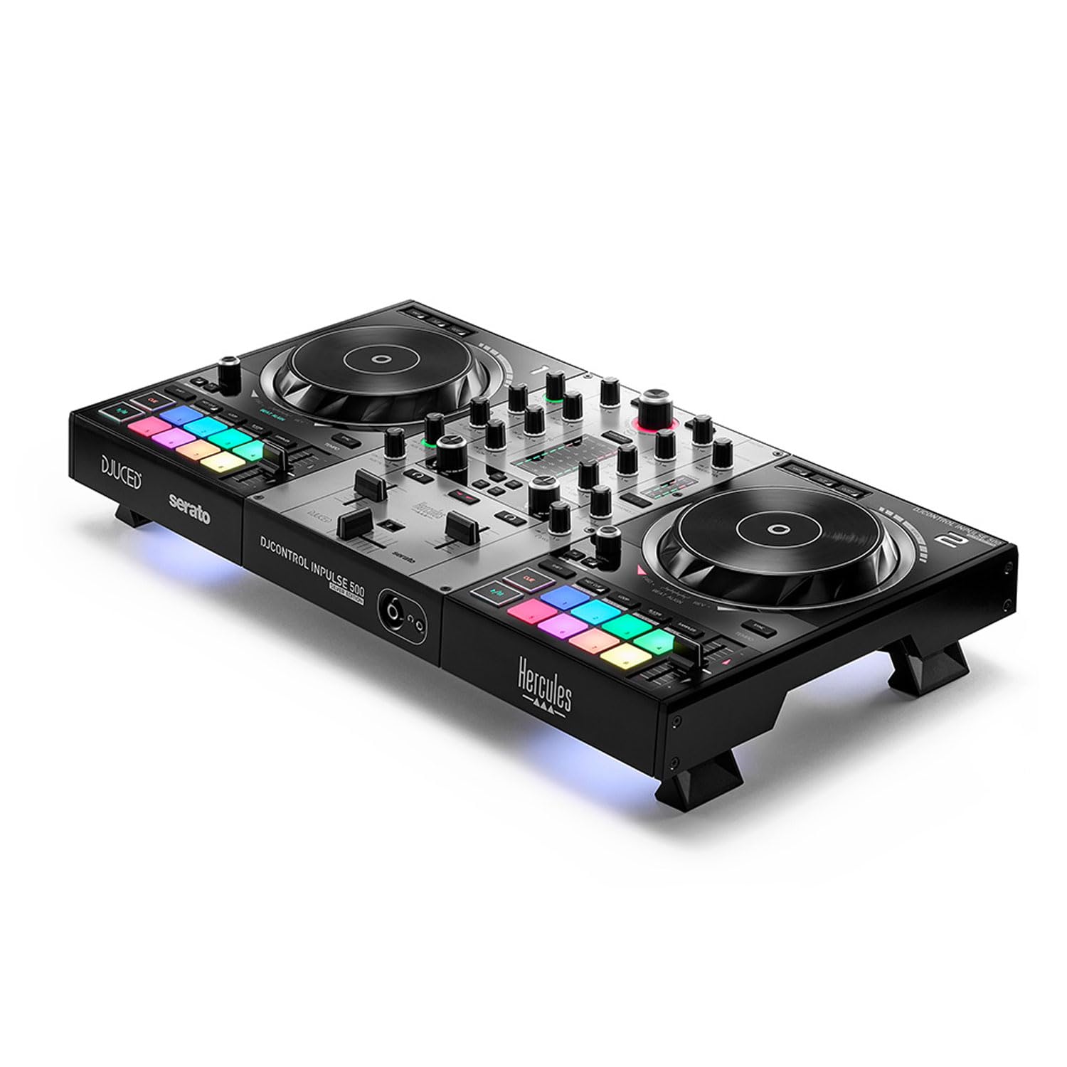 Hercules DJControl Inpulse 500 - Controlador USB para DJ (2 cubiertas, edición plateada, 42 cajas y gamuza de microfibra)
