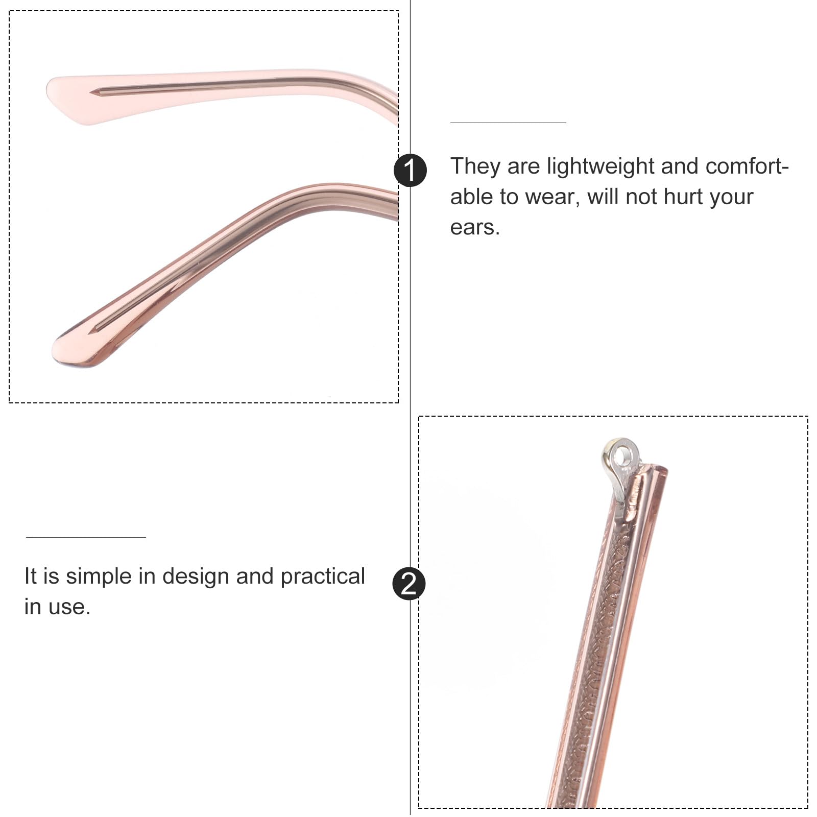 UKCOCO 1 Pair Glasses Arm Replacement: Spectacle Arms Replacement Universal Metal Glasses Temple DIY Temples for with Accessories(Rose Gold) - Image 4
