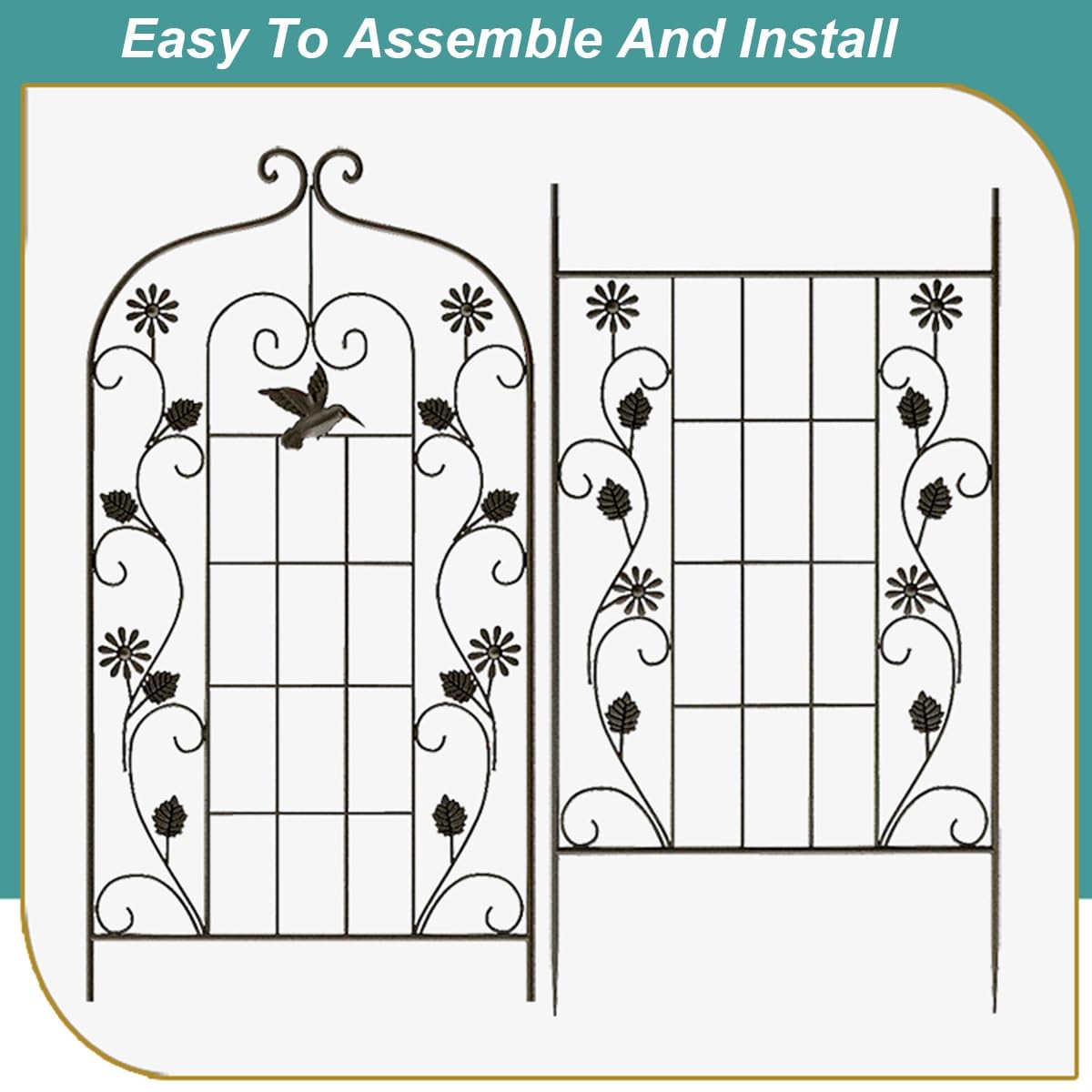 Treillis de jardin en fer forgé pour plantes grimpantes d'intérieur/extérieur - Résistant aux intempéries - Clôture de concombre en métal blanc (1 pièce, 50 x 210 cm)