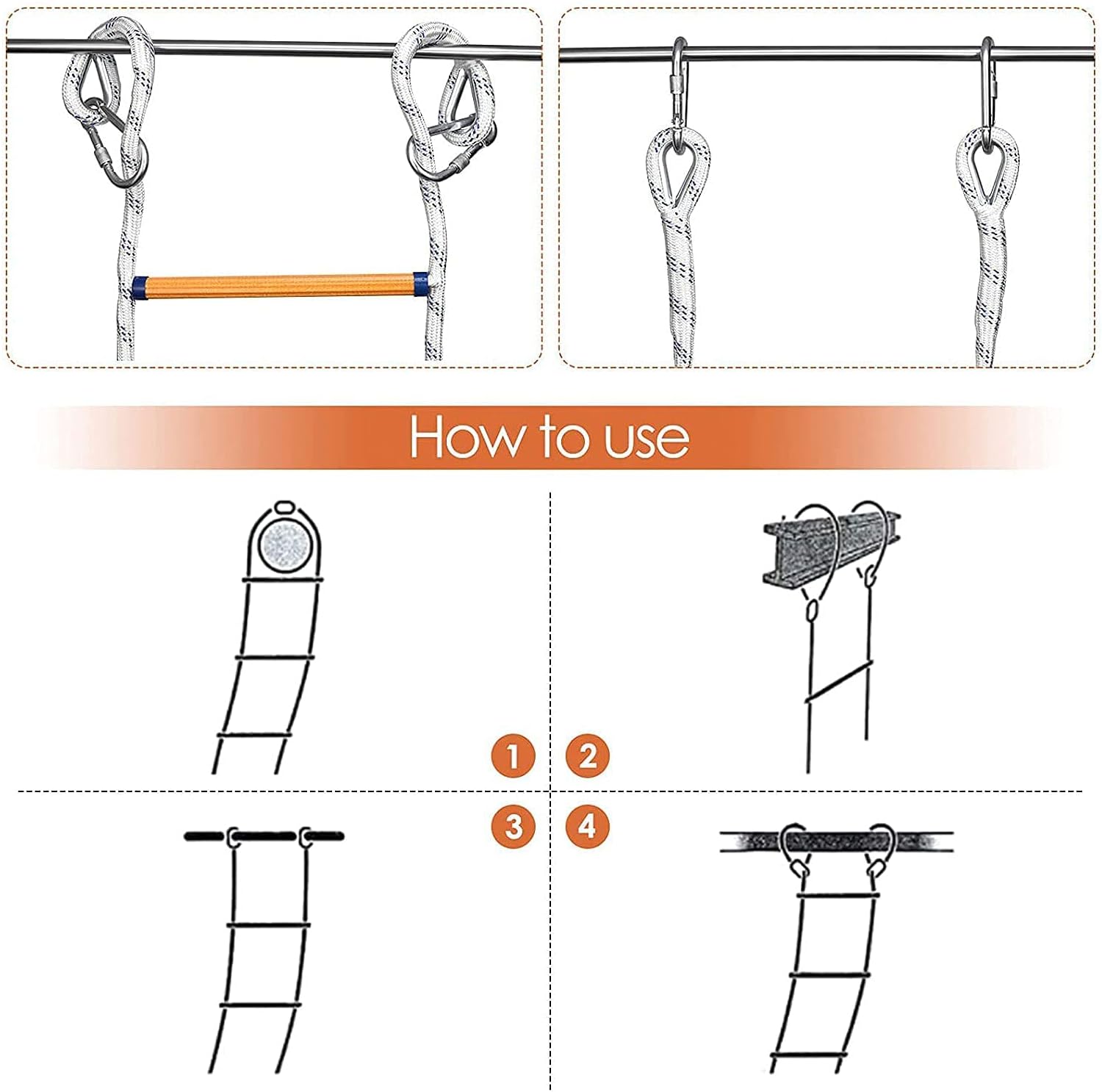 Rope Ladder, fire Escape Ladder Emergency Rescue Ladder Portable Non-Slip Soft Ladder Reusable with Hook, Perfect Height for Windows and Balconies, 3/5/6/8/10m (Size: 8m) ()