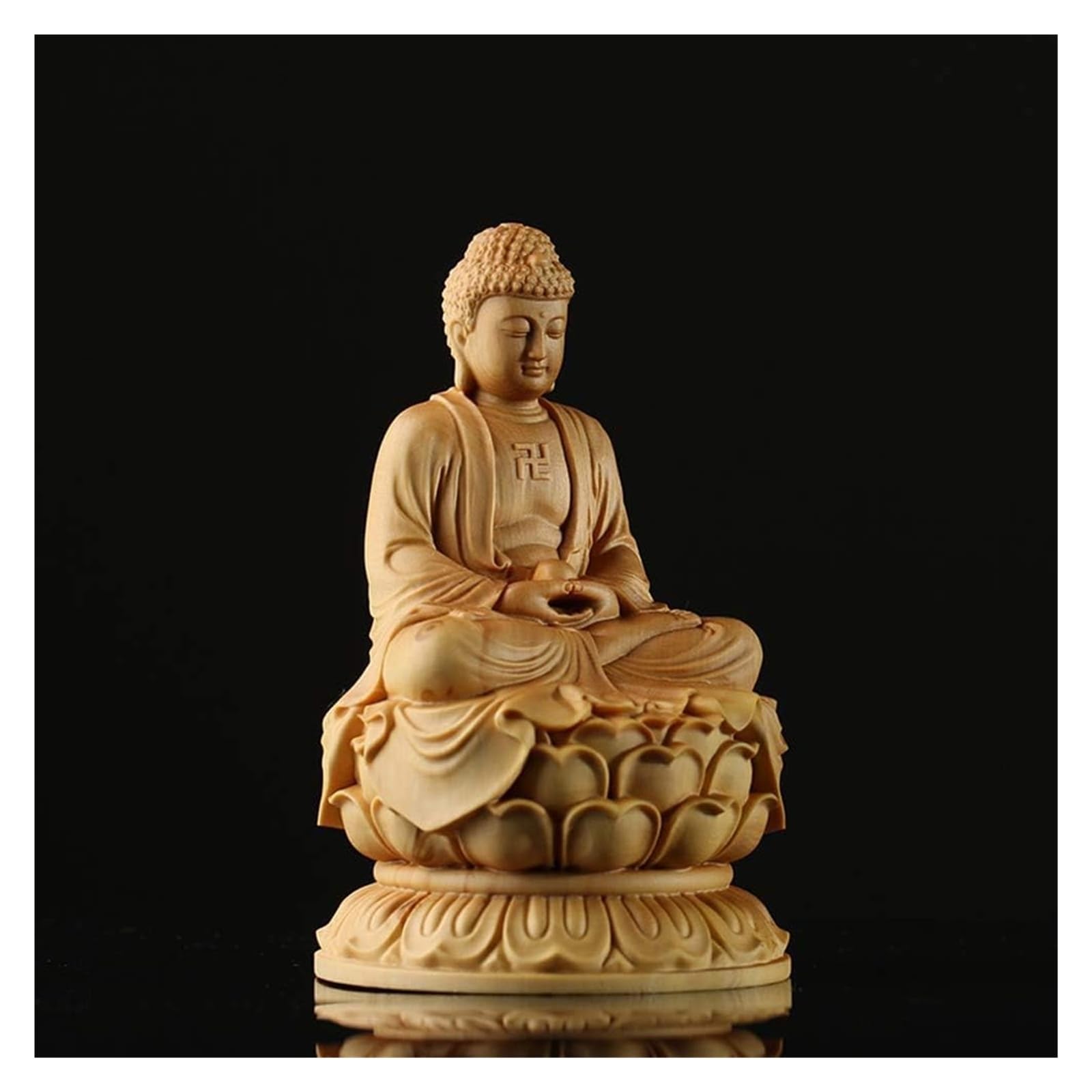 Feng Shui Adornos Estatua de Buda Sentado boj, Estatuilla decoración Madera