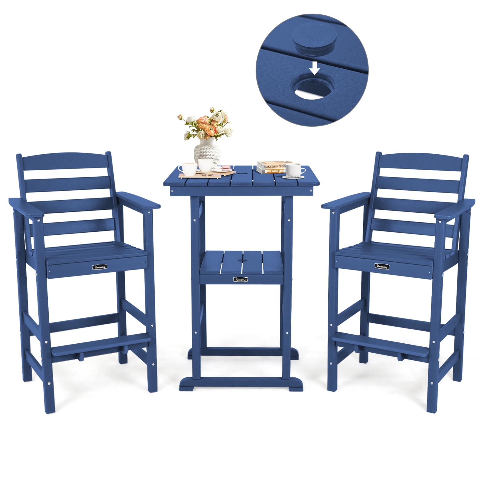 Oversized Outdoor Bar Set, Tall Adirondack Chair &amp; Table with Umbrella Hole