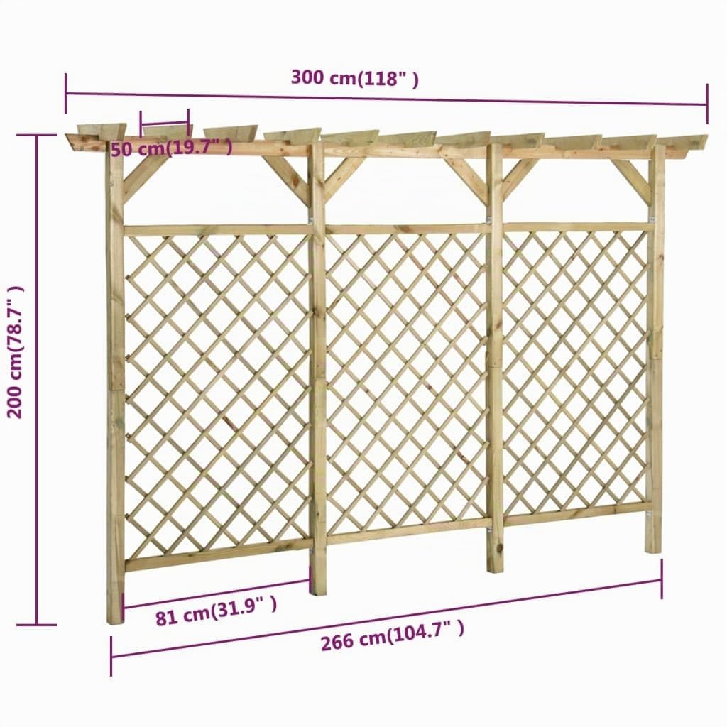 vidaXL Valla de jardín con pérgola Madera Pino impregnada 300x50x200cm