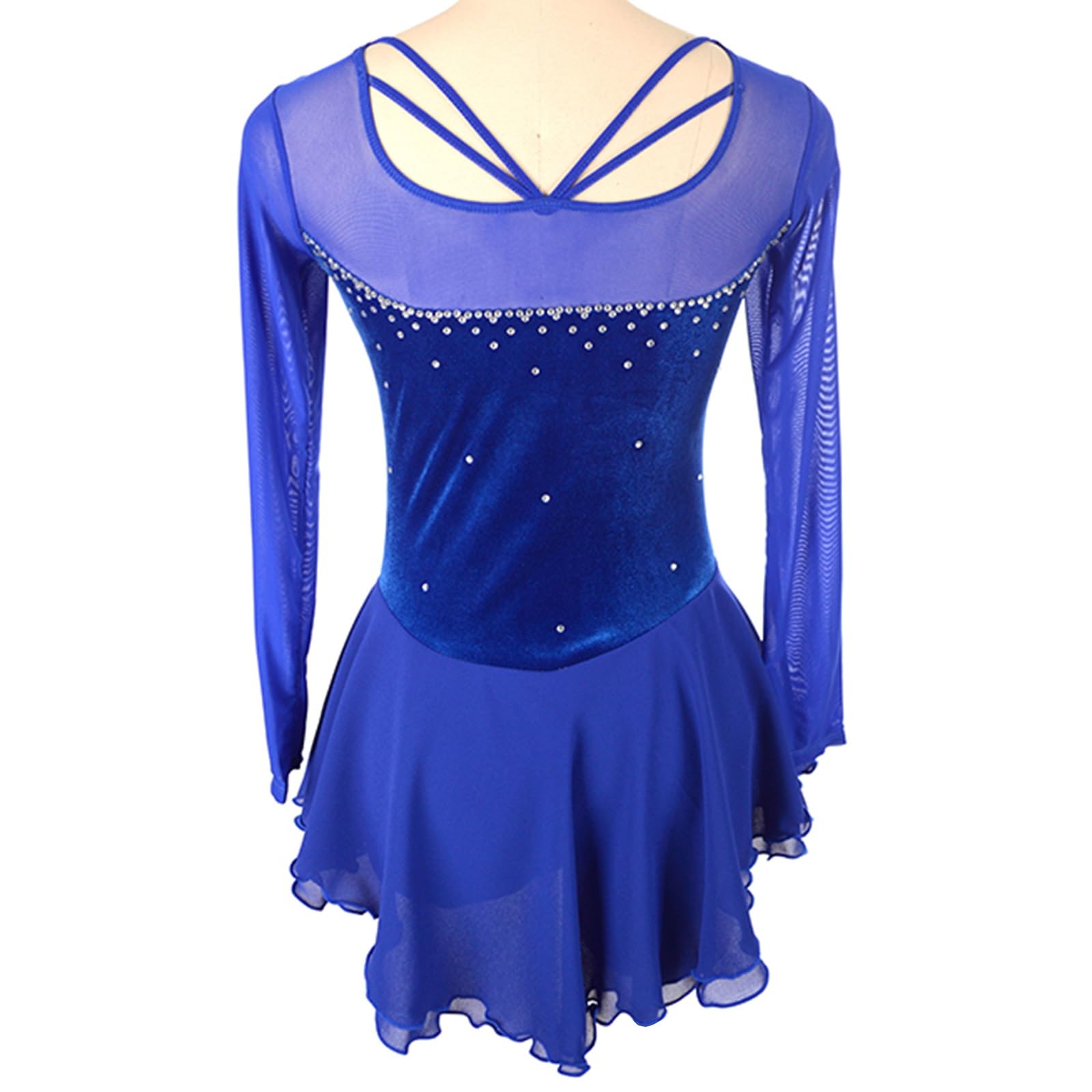 Vestido de patinaje artístico for niñas elegantes trajes de baile de competición con espalda abierta y diamantes de imitación brillantes