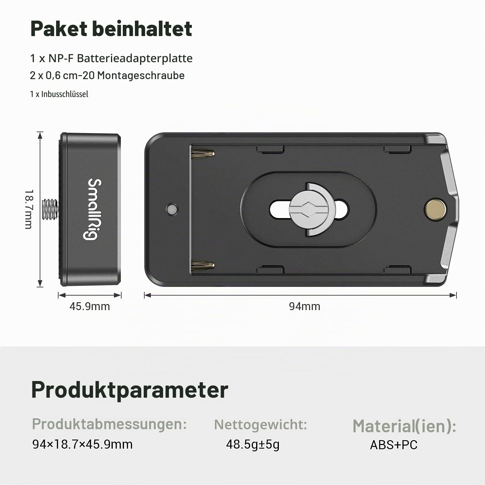 SMALLRIG NP-F Akku Adapterplatte Lite für Sony A7 A9 / BMPCC 4K 6K / GH5 / Z6 Z7, mit 12V DC / 7,4V DC Ausgang - 3018