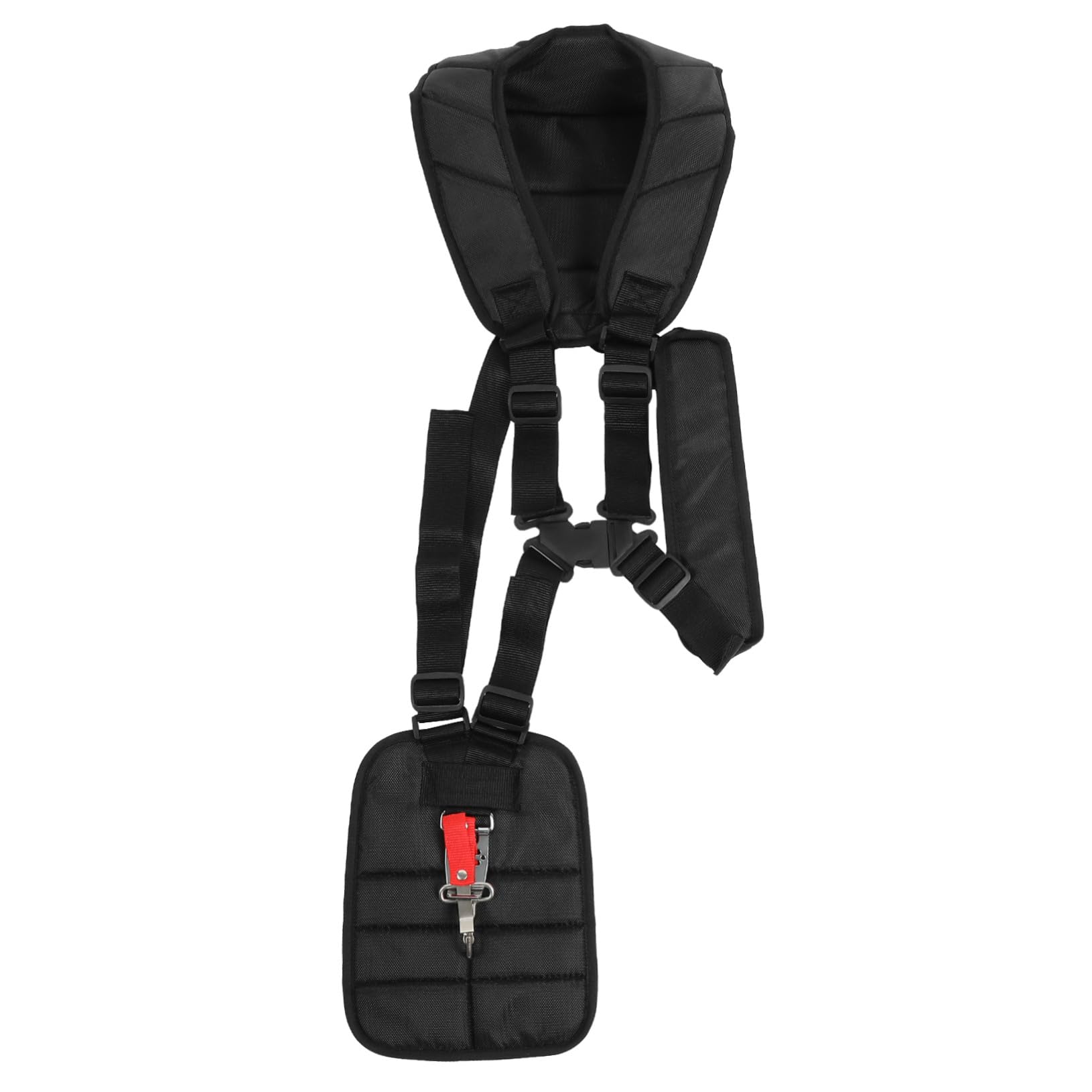 Cinghia Doppia Spalla per Riduzione Affaticamento in Nylon per Decespugliatore con Gancio Porta Accessori Nero e Uso Confortevole