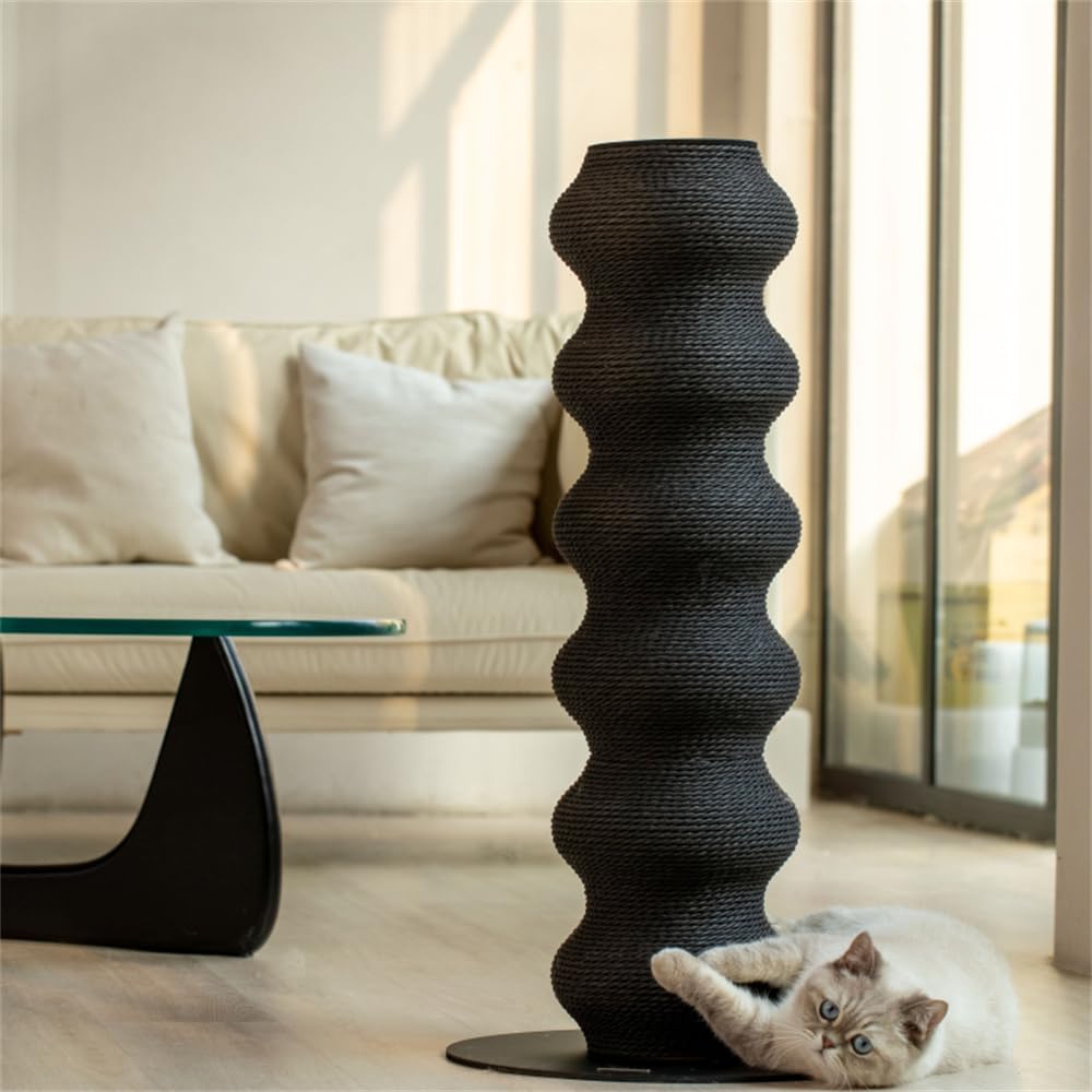Kratzsäule aus natürlichem Sisal, großes Katzenspielzeug, geeignet für Kitten und kleine Katzen, H90 cm (Schwarz)