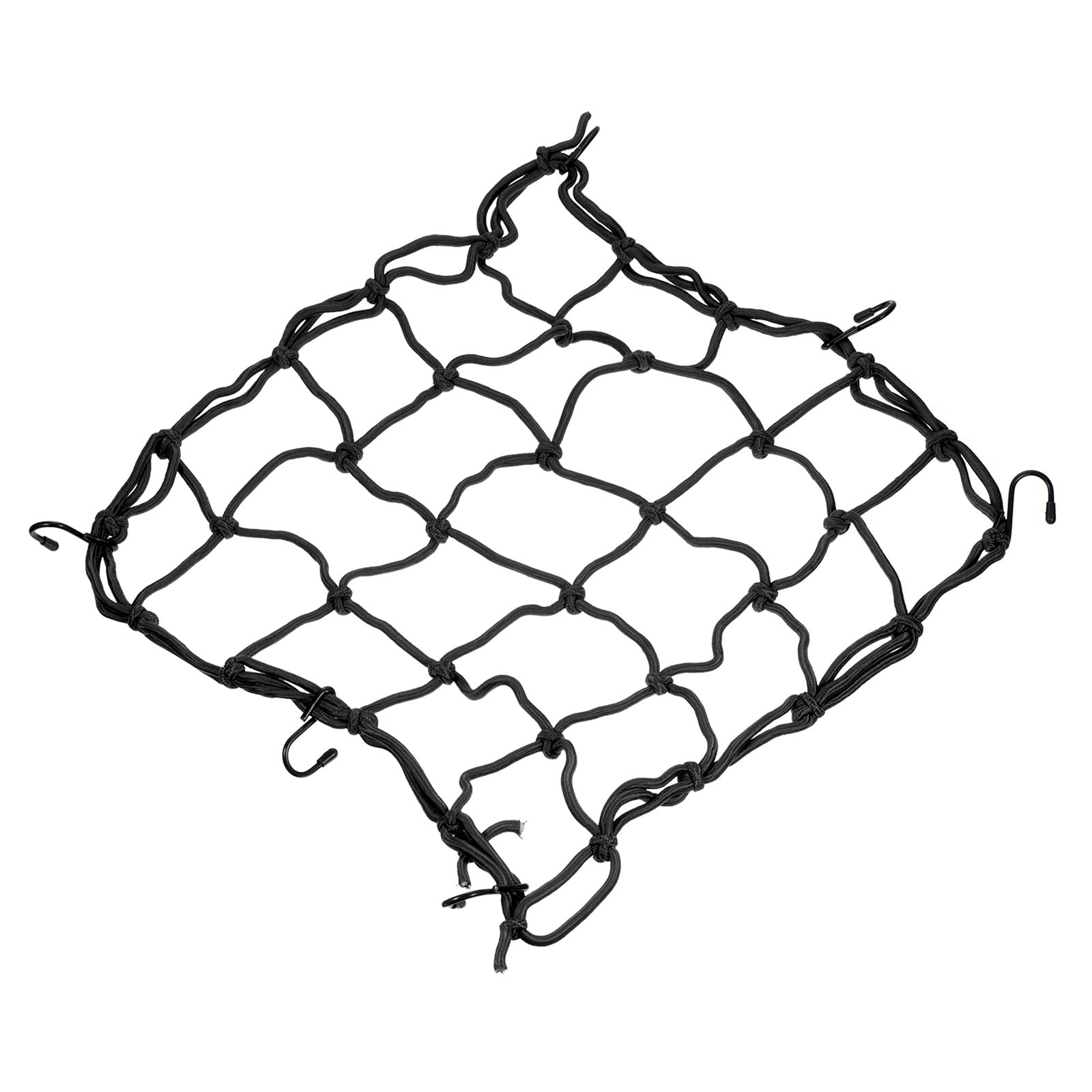 PATIKIL 15x15" Motorcycle Cargo Net, Luggage Debris Tie-Down Net Extendable Rubber Rope Cover with 6 Hooks for Travel Camping, Black