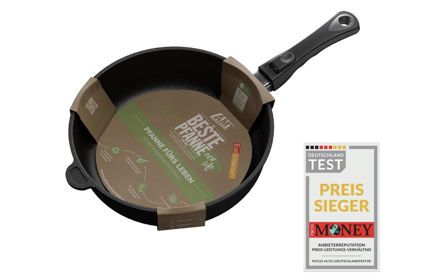 AMT GastrogussEatSmarter! Special Edition "The Pan for Life" by Diameter 28 cm, 5 cm High, Removable Handle, Sustainable and Climate-Friendly, Recoating Possible, AMZN-ESO-528-PFL-AS
