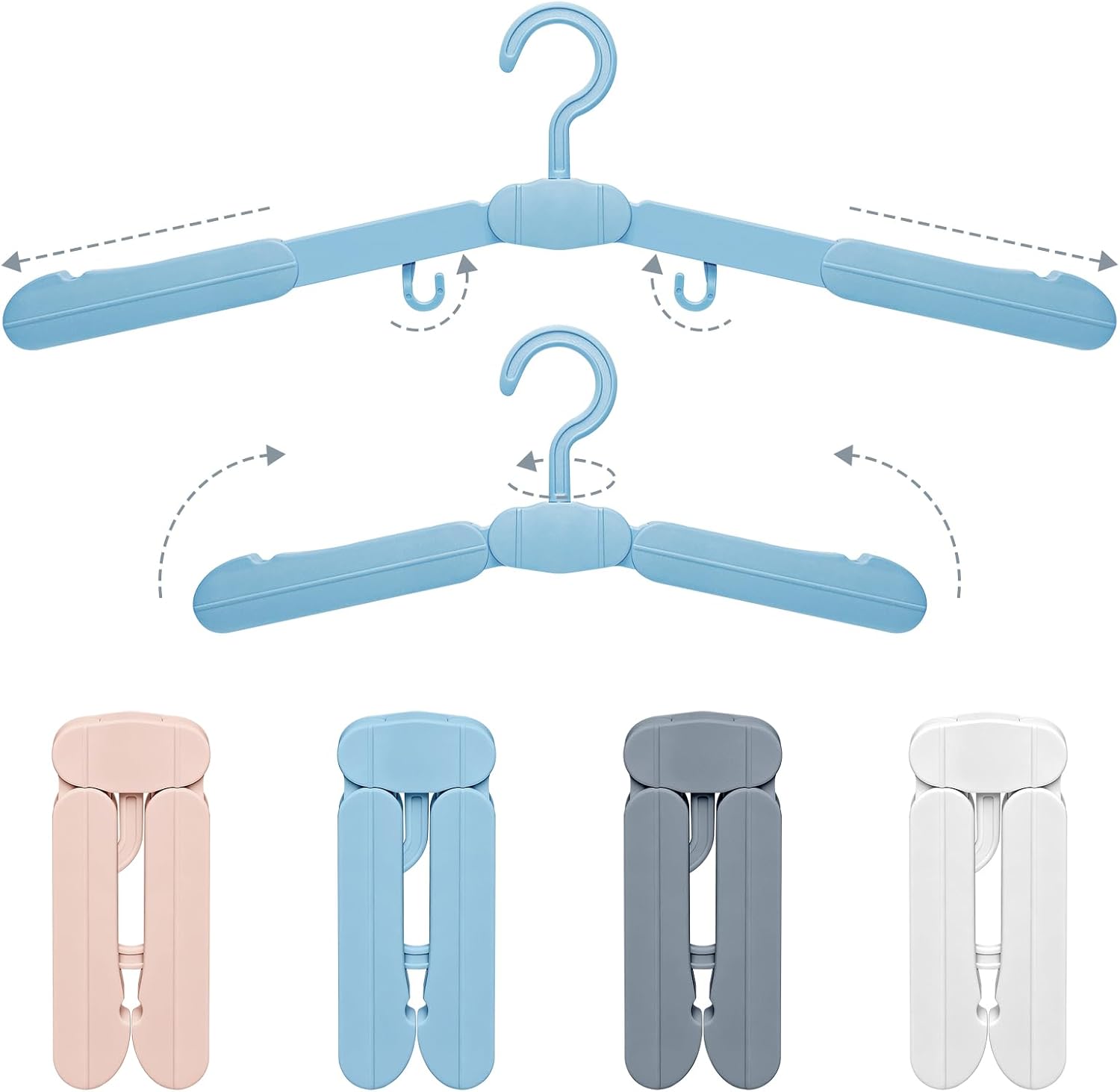 UCINNOVATE Foldable Travel Hangers 4 Pack with Clips, Upgraded 3-Size Adjustable Collapsible Clothes Hangers, Premium ABS Space-Saving Portable Hangers for Cruise Hotel Suitcase RV Camper (4 Colors)