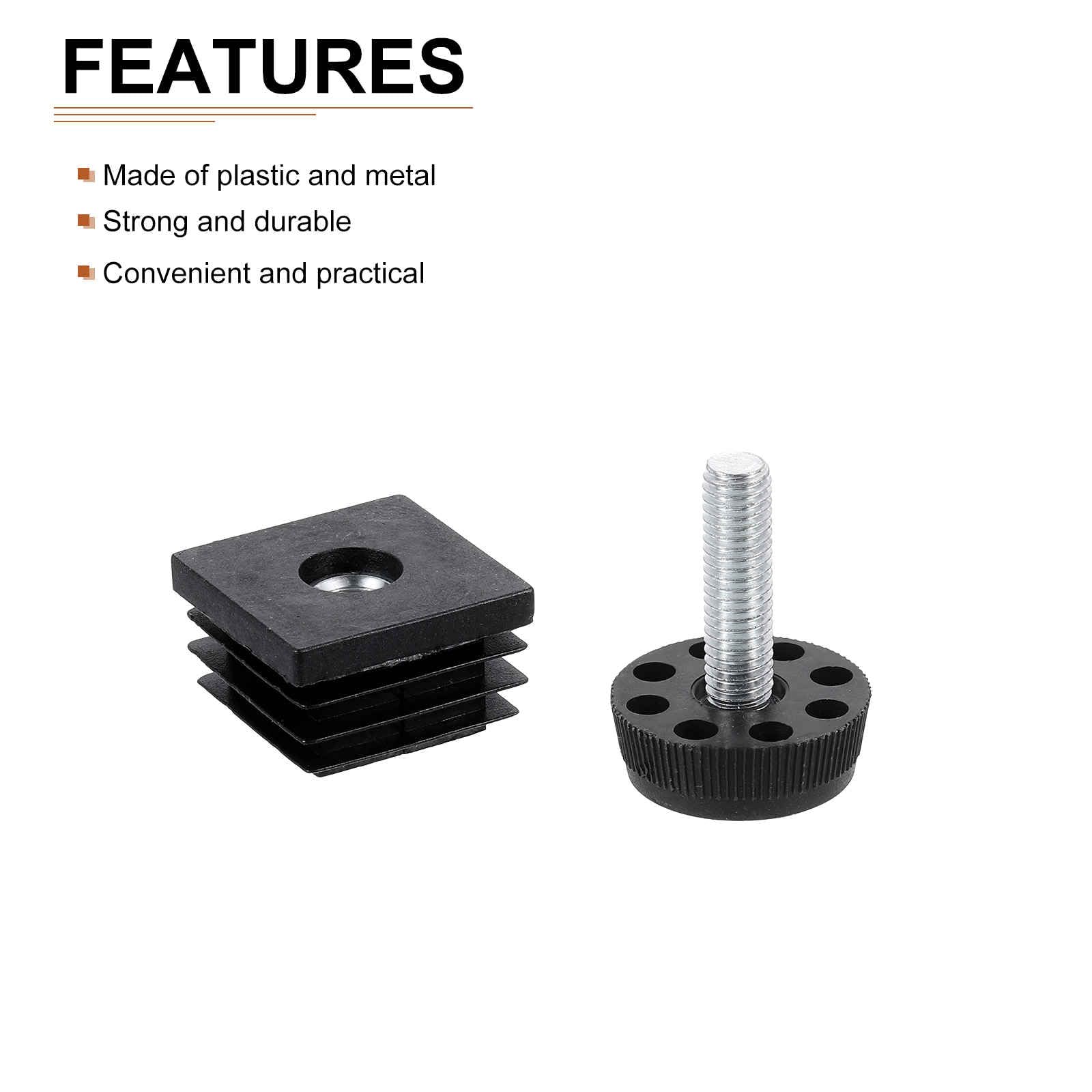 DTGN 30x30mm(LxW) Adjustable Leveling Feet - 4Sets - Good for Furniture - Square Insert Kit Furniture Glide - Black - Image 3