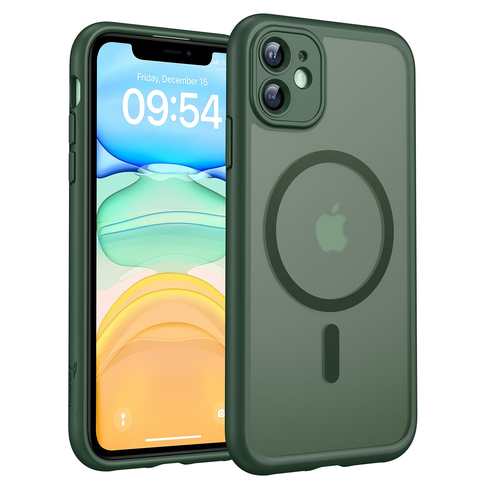 TOCOL Cover Magnetica per iPhone 11 6,1 Pollic, Compatibile con MagSafe, Protezione Fotocamera Integrata, Custodia Antiurto Traslucida Opaca, Verde Alpino